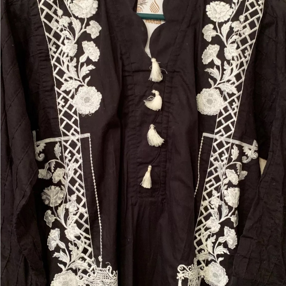 Black Tunic with White Embroidery